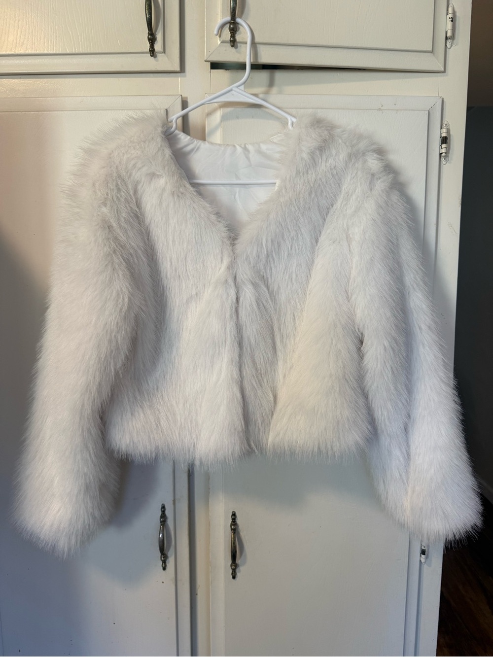 White Faux Fur Cropped Jacket - Women's Coat